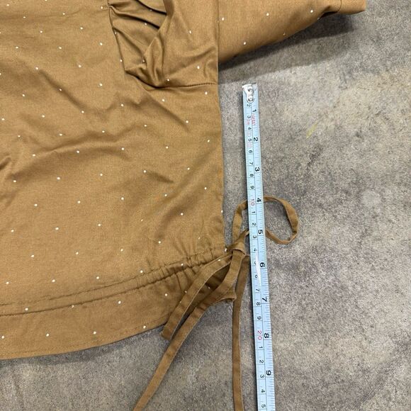 Danielle Bernstein Women Bishop puff Sleeve Top, Beige Dot - Picture 6 of 8